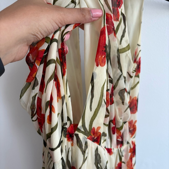 Aritzia LittleMoon Floral Jumpsuit Sleeveless Cross Front Open Back Wide-Leg Sz2 - Picture 12 of 14